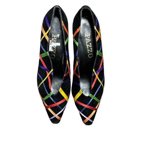 Pazzo Women's Black Multicolor Faux Suede 80's Punk Retro Heels Size 6.5B - Picture 5 of 15